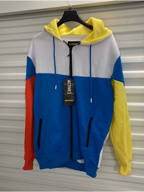 ACTIVE Colorblock Hooded Shirt Jacket - Blue/Yellow/Red